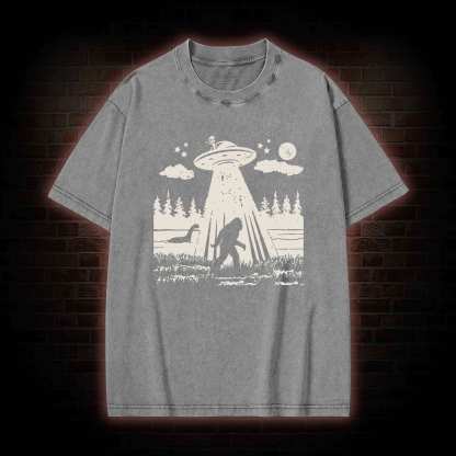 Bigfoot Sasquatch Alien UFO Loch Ness Monster Washed T-shirt