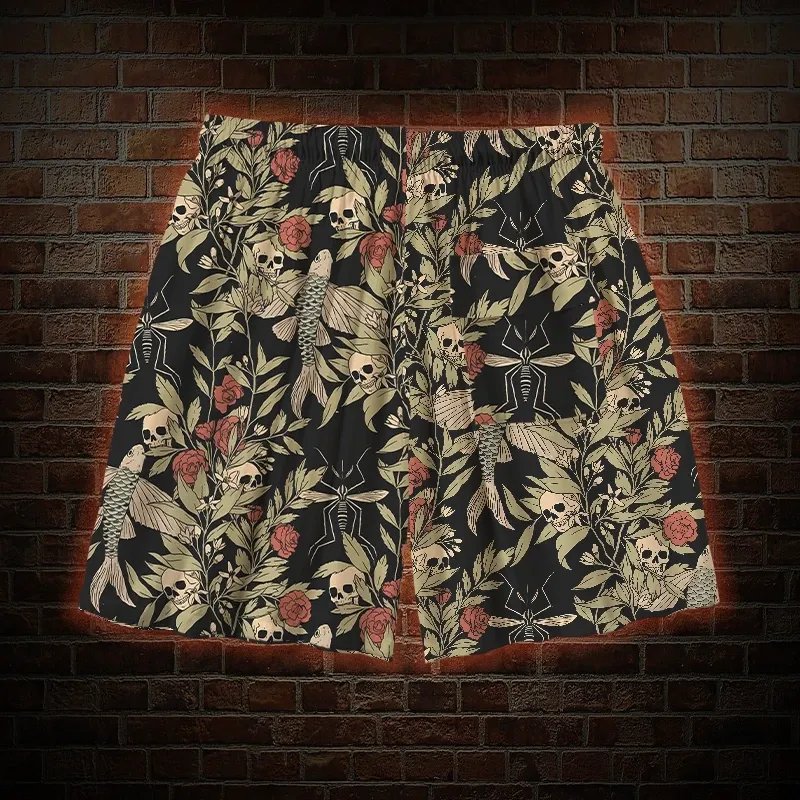 Skull and Flying Fish Mens Swim Trunks