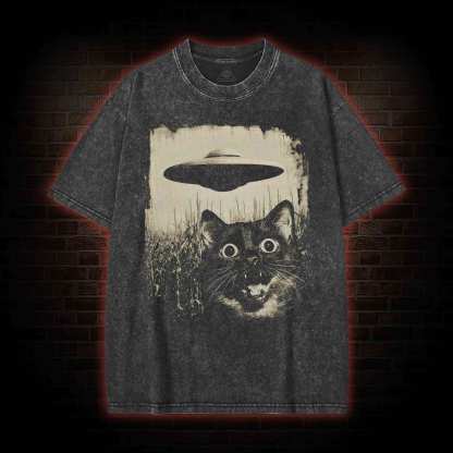 UFO & Cat Washed T-shirt
