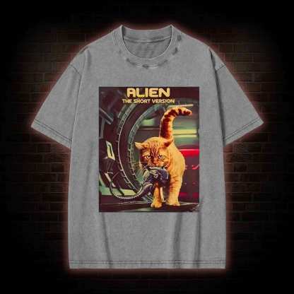 Alien Cat Washed T-shirt