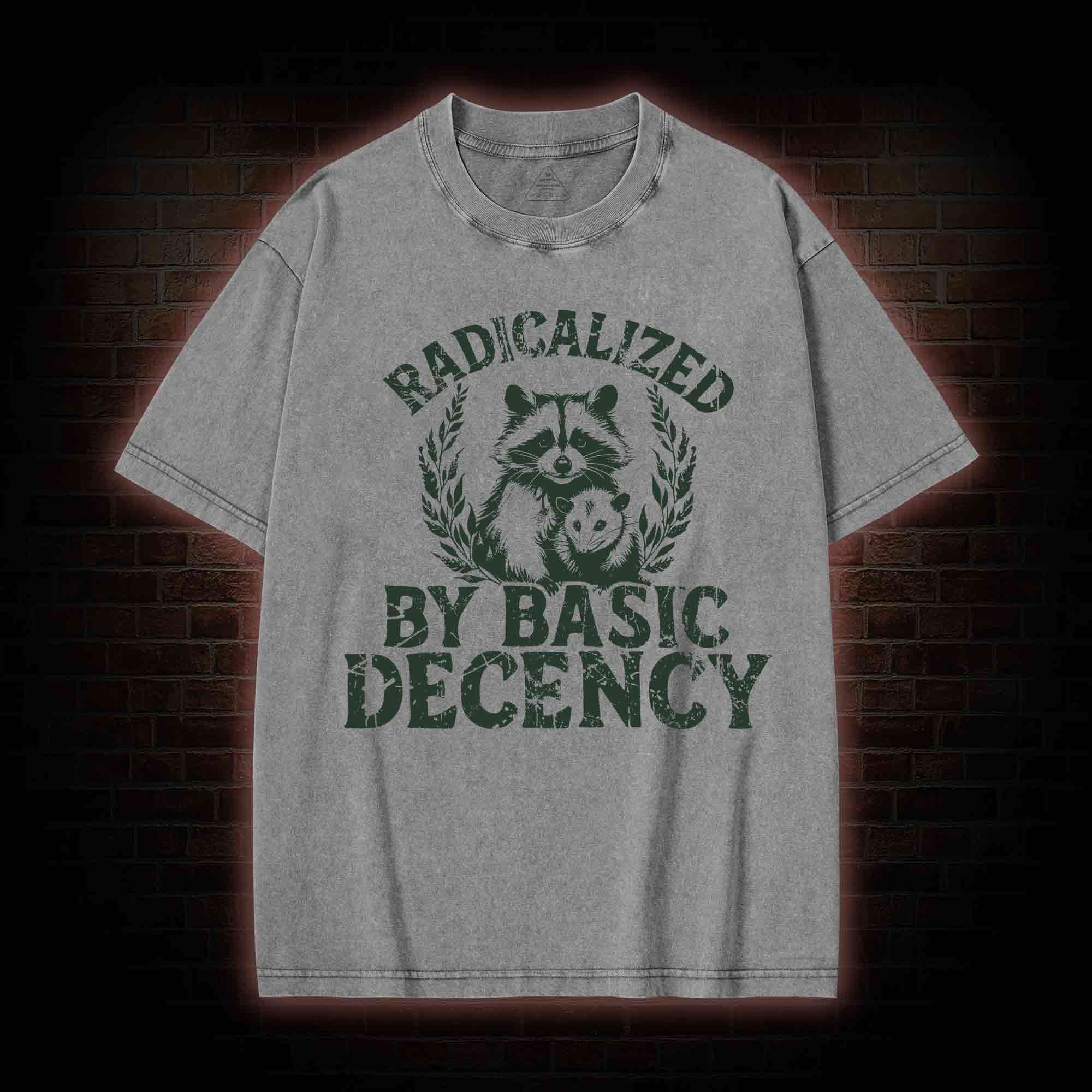 Radicalized by Basic Decency Raccoon Washed T-shirt