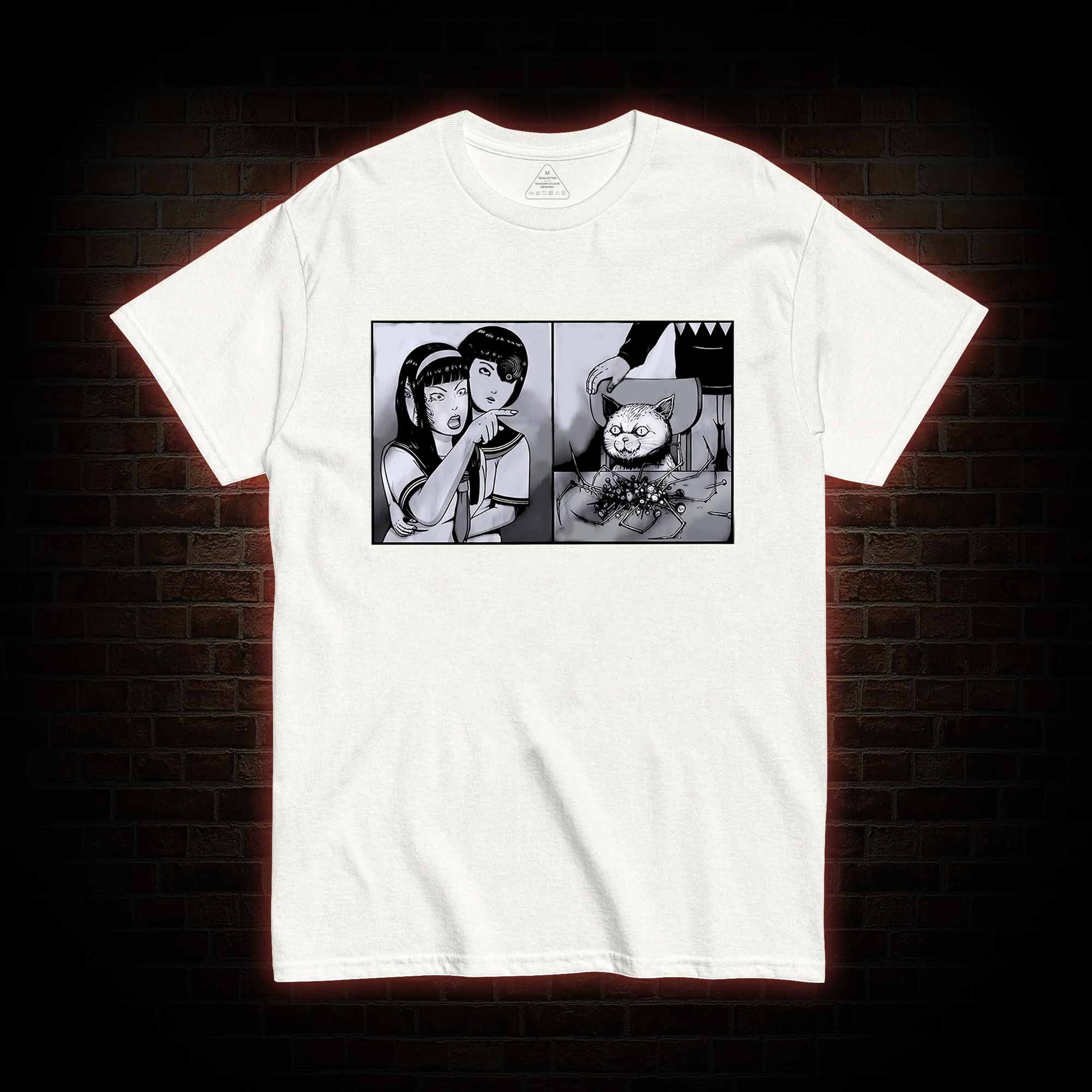 Girl Yelling at a Creepy Cat T-shirt 