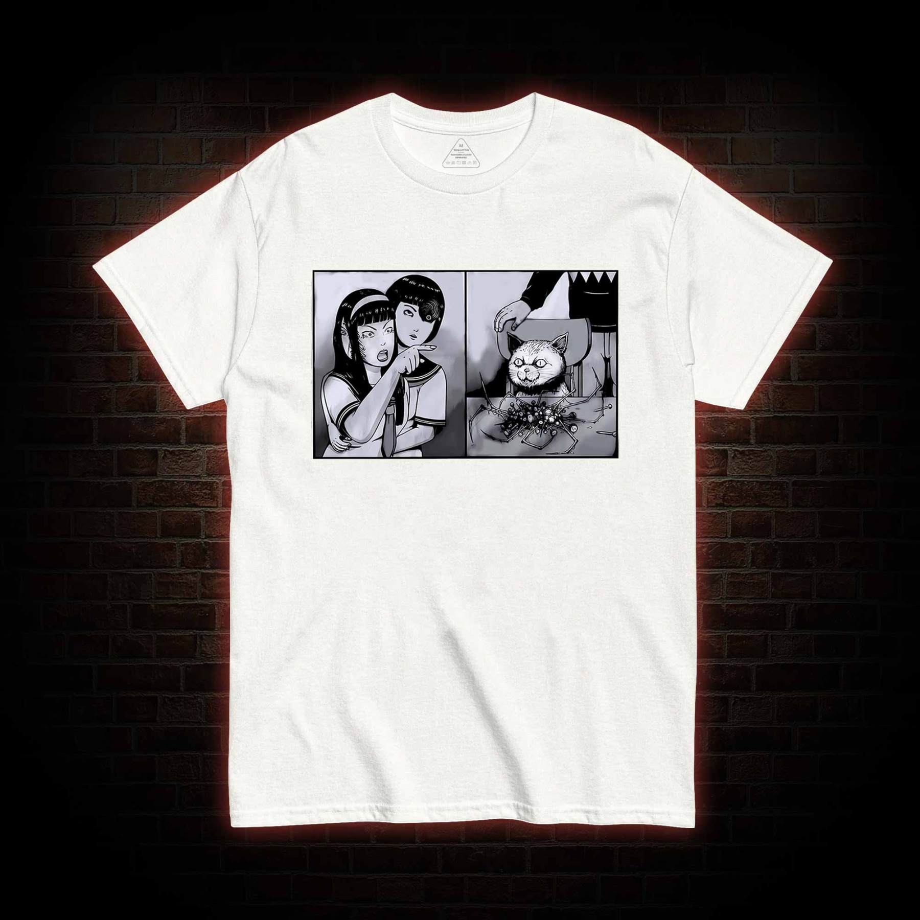 Girl Yelling at a Creepy Cat T-shirt 