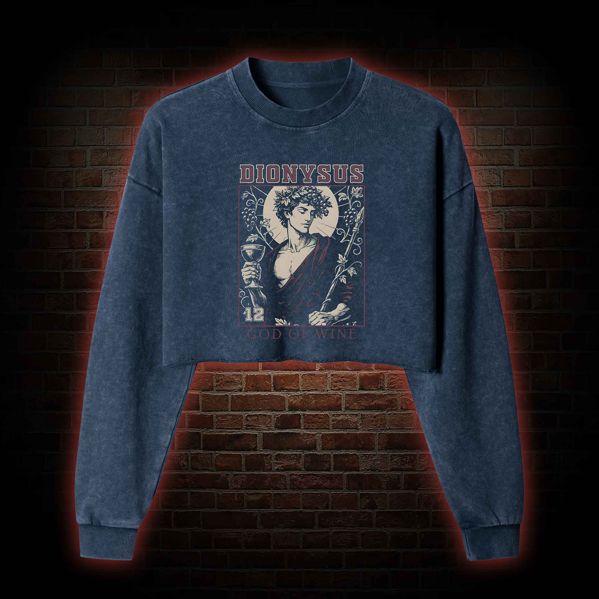 God of Wine Greek mythology Washed Cropped Sweatshirts
