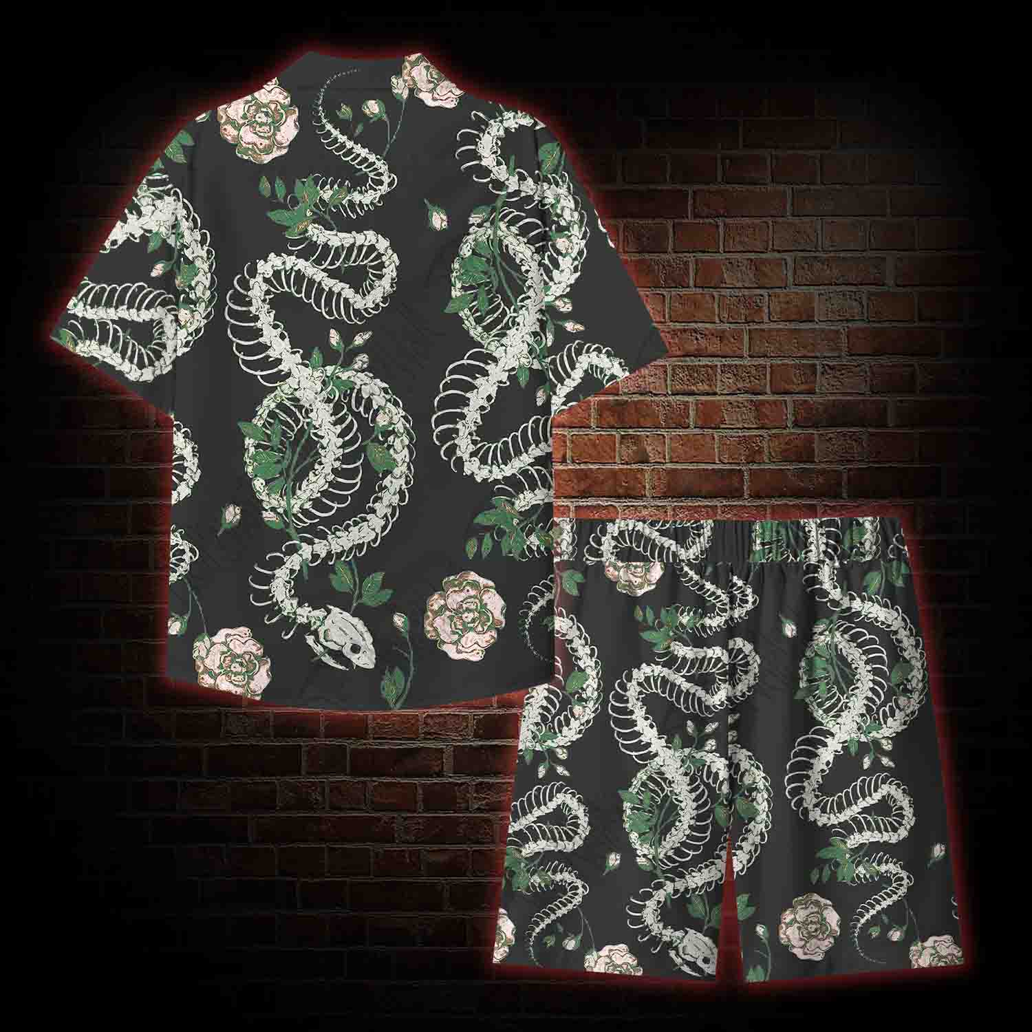 Flowers and Snake Skeleton Lightweight Hawaiian Shirt