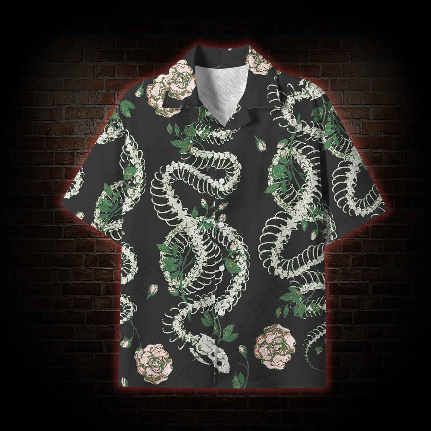 Flowers and Snake Skeleton Lightweight Hawaiian Shirt