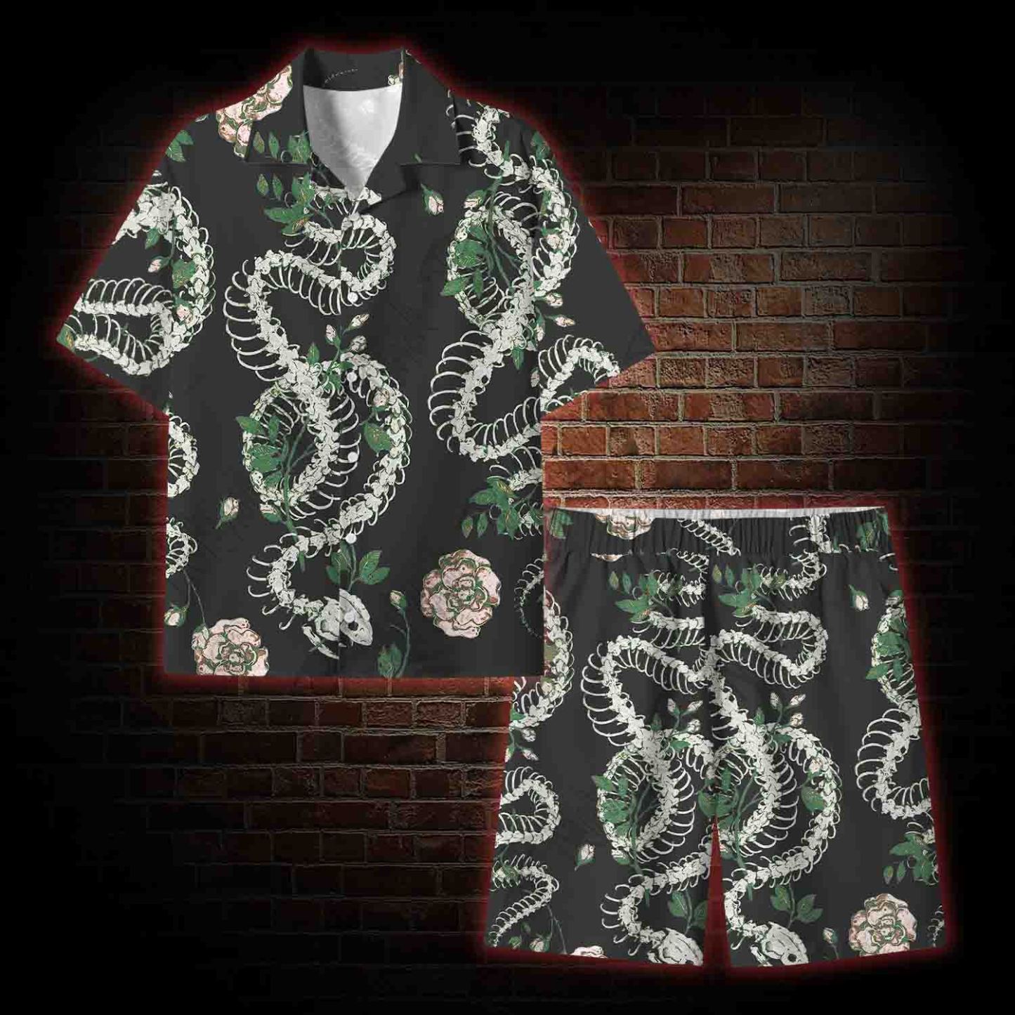 Flowers and Snake Skeleton Lightweight Hawaiian Shirt