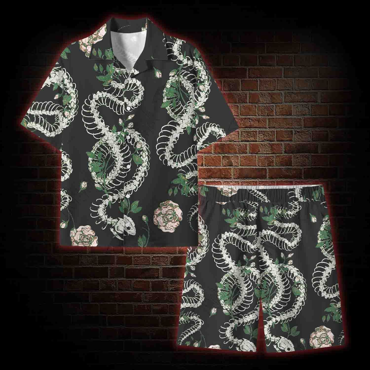 Flowers and Snake Skeleton Lightweight Hawaiian Shirt