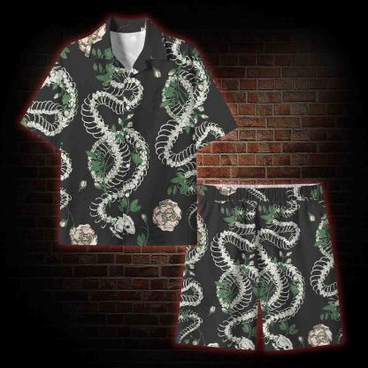 Flowers and Snake Skeleton Lightweight Hawaiian Shirt