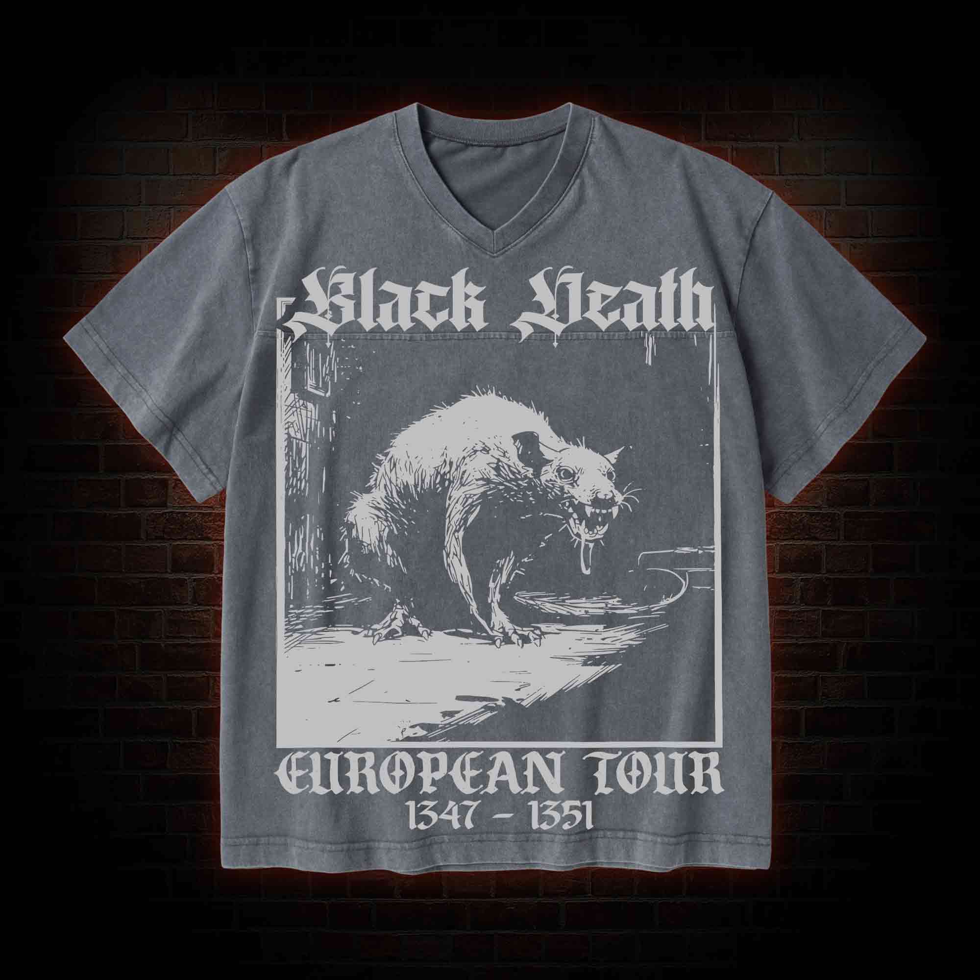 Black Death European Tour 1347-1351 V-Neck Streetwear Washed T-shirt