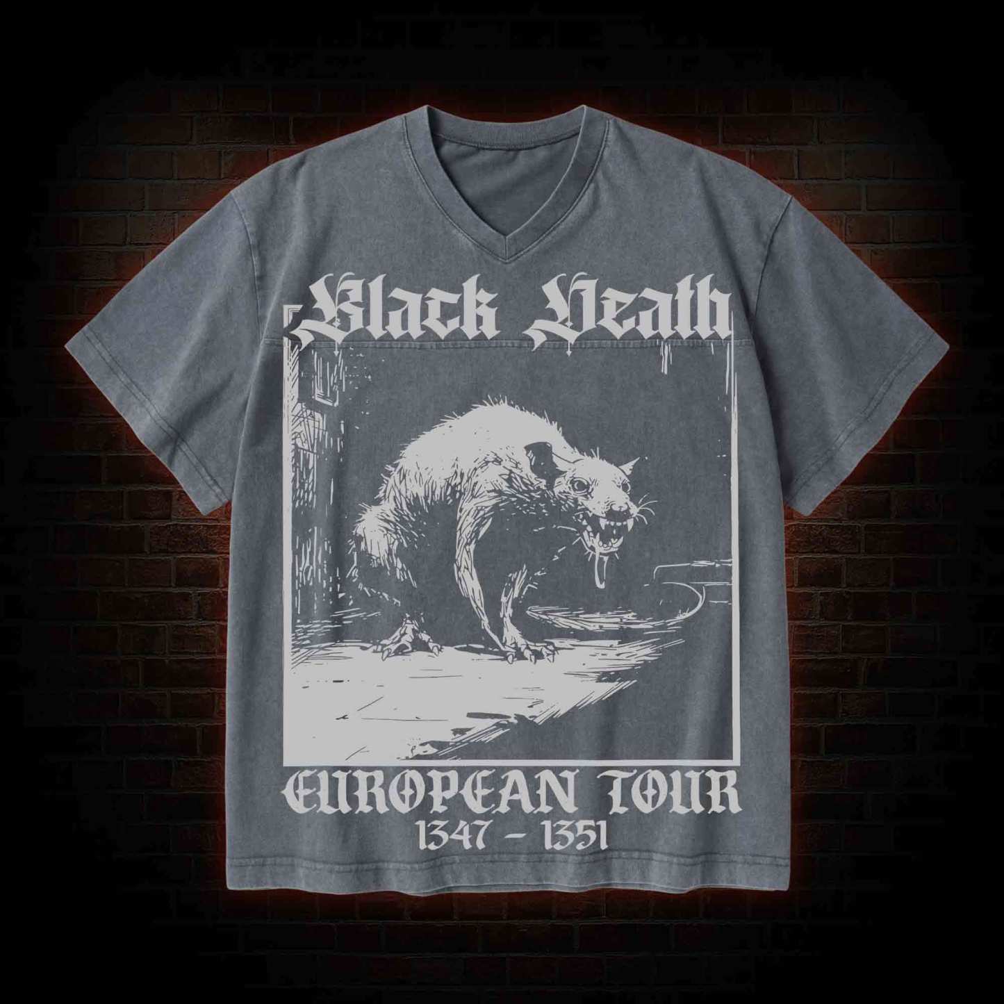 Black Death European Tour 1347-1351 V-Neck Streetwear Washed T-shirt