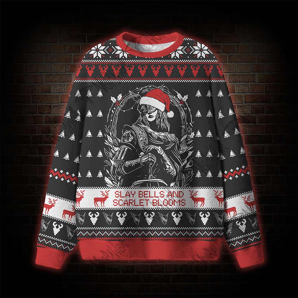Slay Bells and Scarlet Blooms Ugly Sweatshirts
