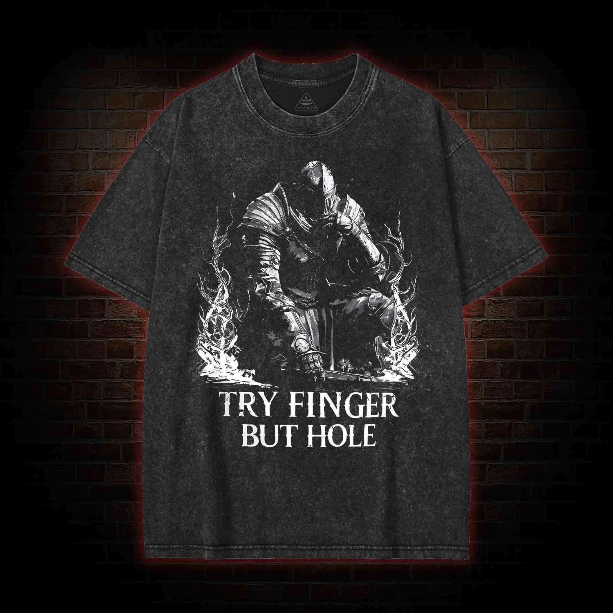 Try Finger but Hole Washed T-shirt