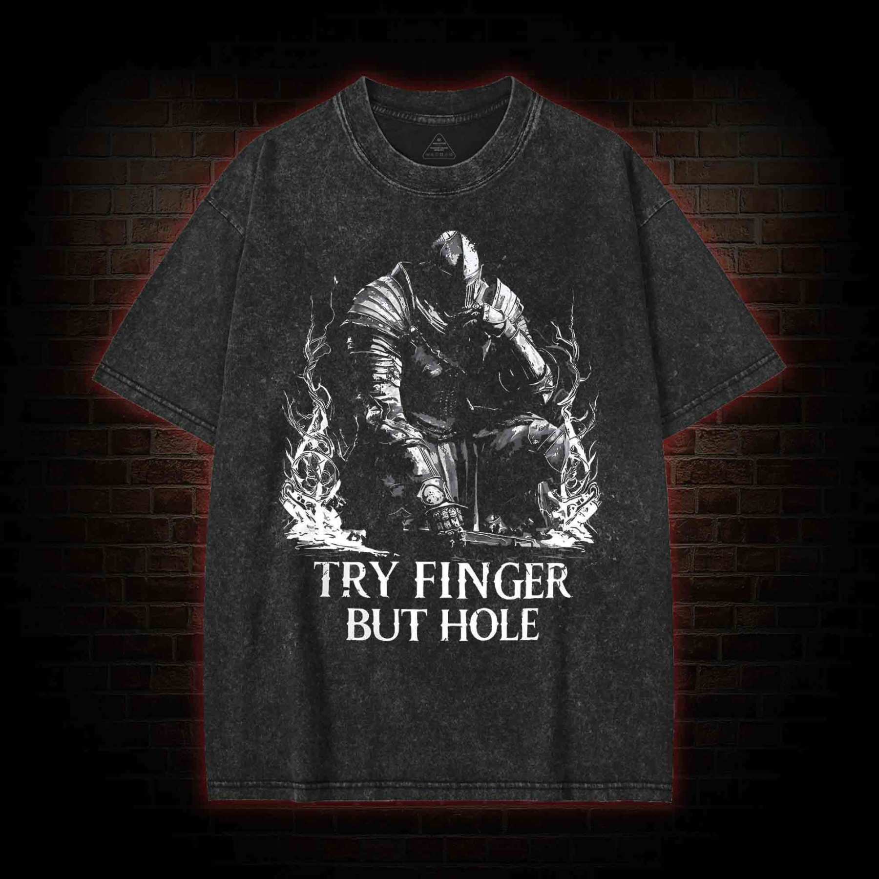 Try Finger but Hole Washed T-shirt