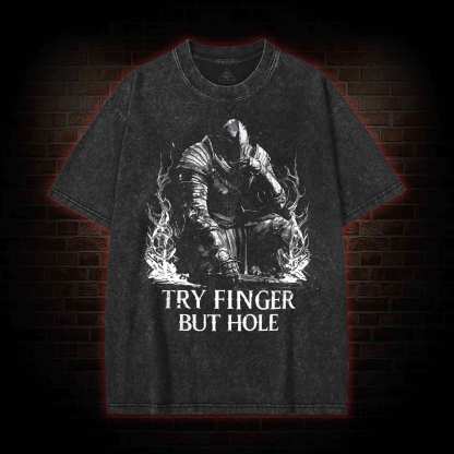 Try Finger but Hole Washed T-shirt