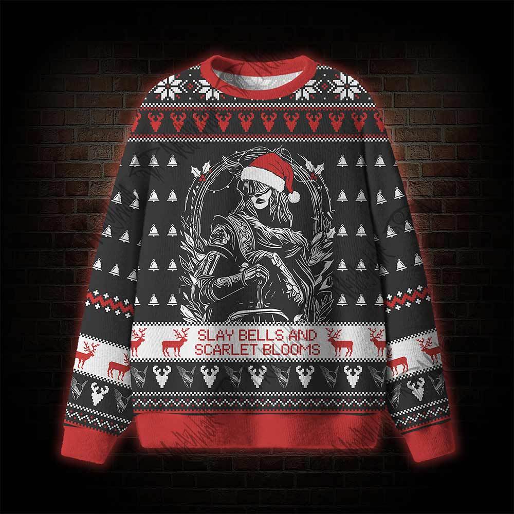 Slay Bells and Scarlet Blooms Ugly Sweatshirts