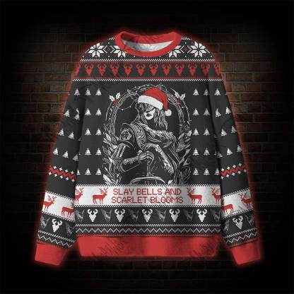 Slay Bells and Scarlet Blooms Ugly Sweatshirts