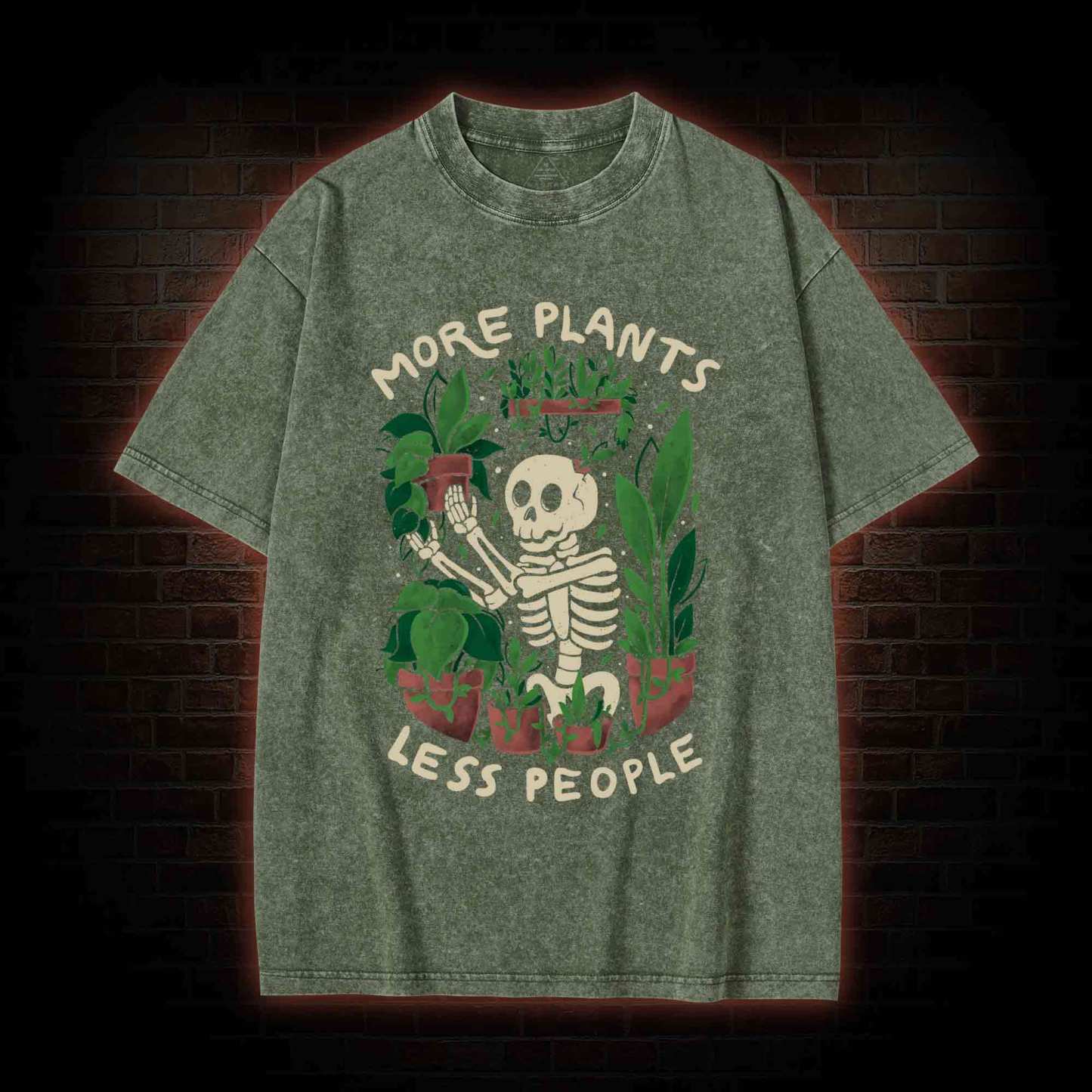 More Plants Less People Washed T-shirt