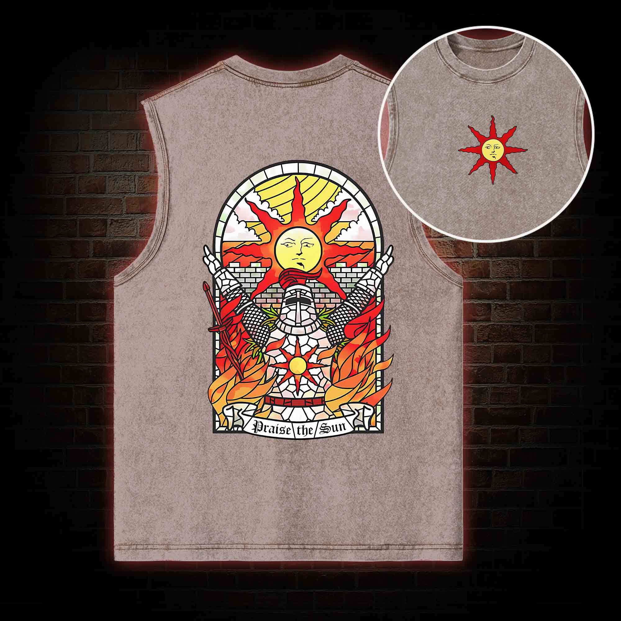 Praise the Sun Back Print Washed Tank Top