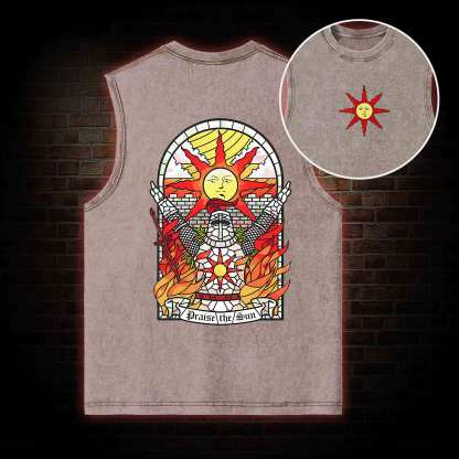 Praise the Sun Back Print Washed Tank Top