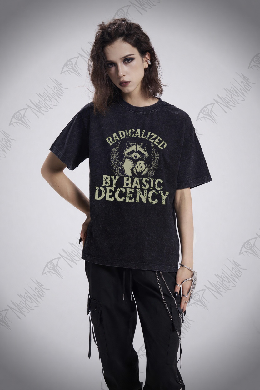 Radicalized by Basic Decency Raccoon Washed T-shirt