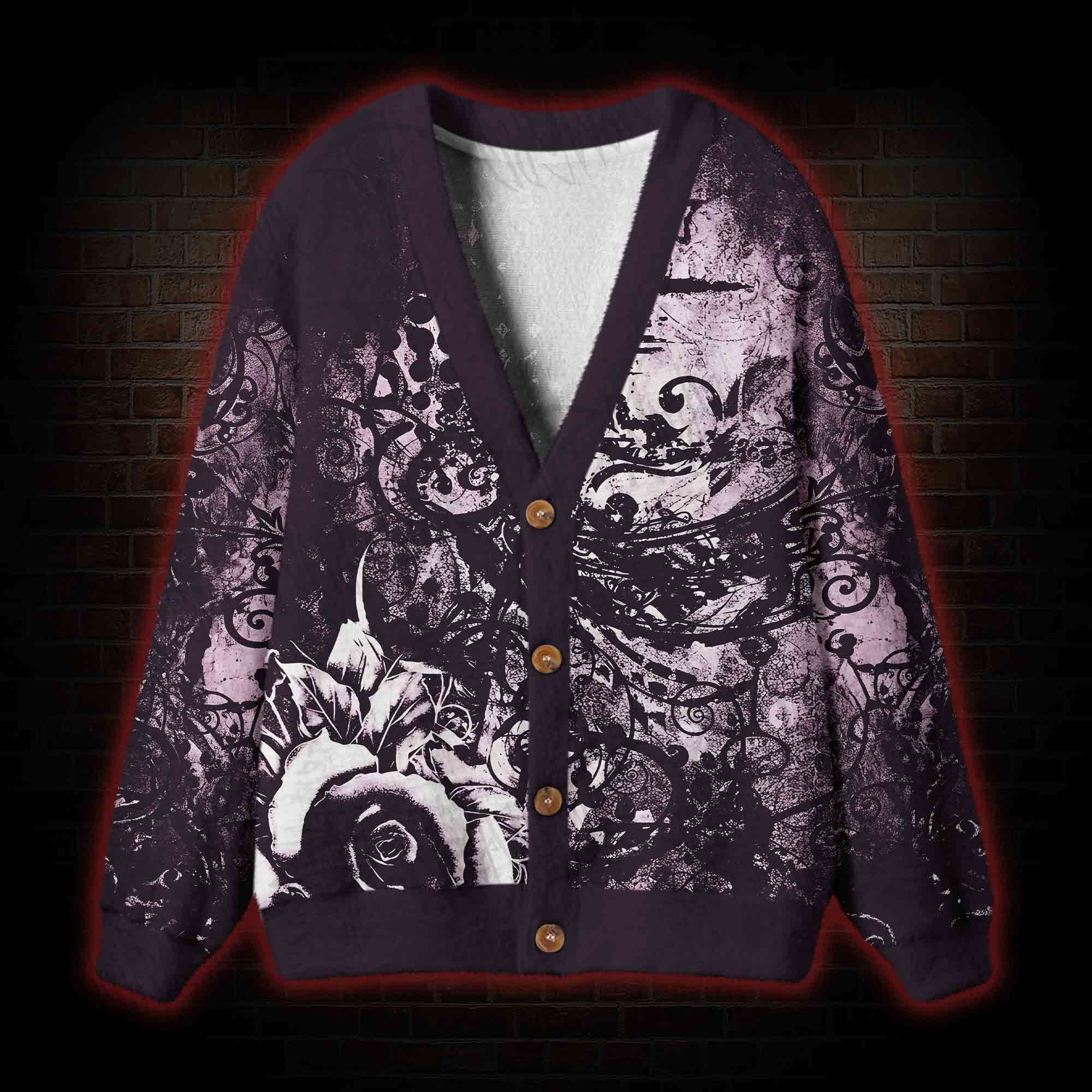 Violet Gothic Rose Cardigan Sweater