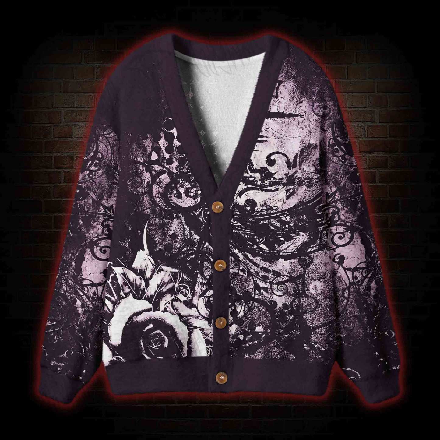 Violet Gothic Rose Cardigan Sweater