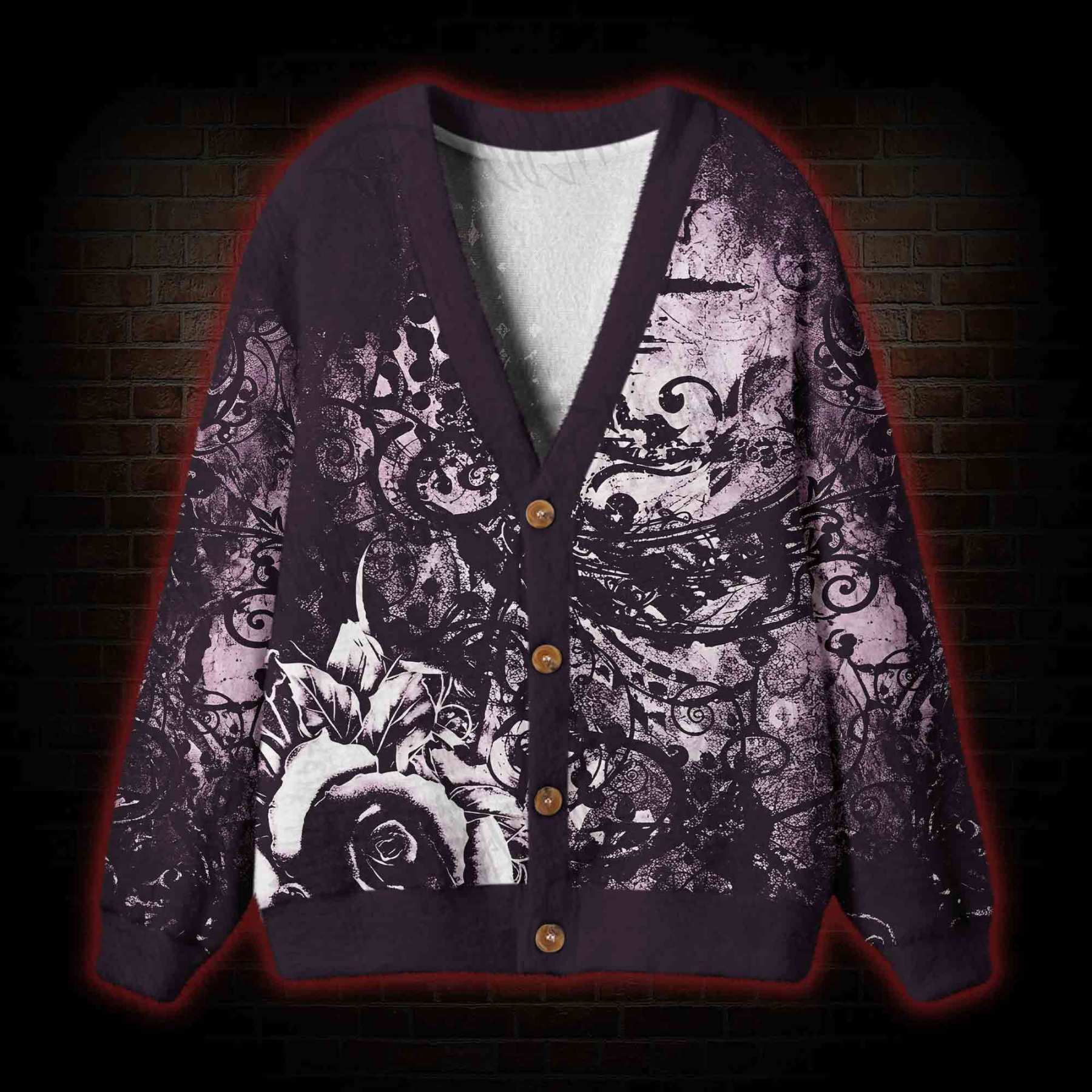 Violet Gothic Rose Cardigan Sweater