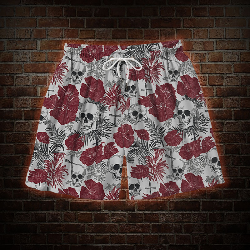 Poppy and Skull Mens Swim Trunks