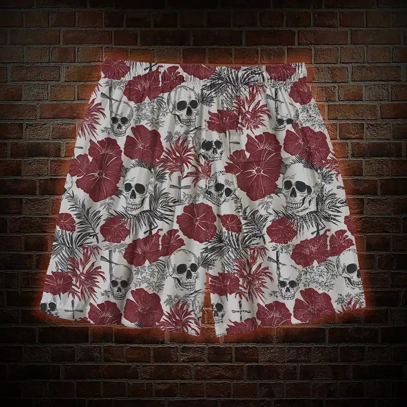 Poppy and Skull Mens Swim Trunks