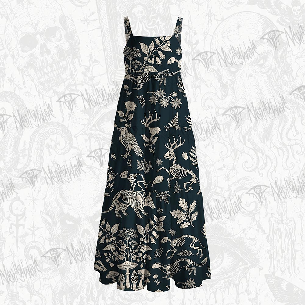 Forest Skeleton Botanical Wide Straps Maxi Dress