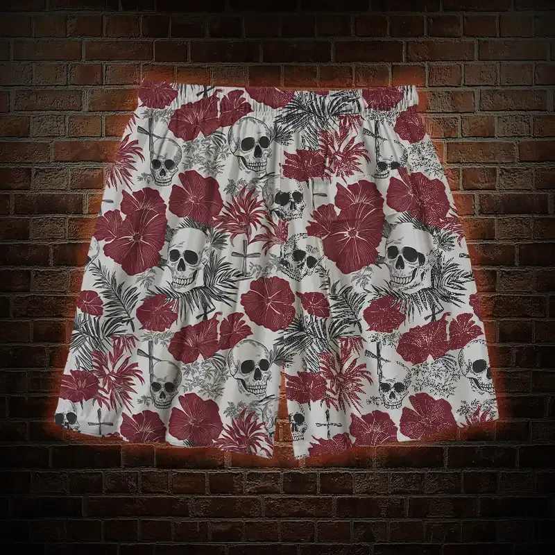 Poppy and Skull Mens Swim Trunks