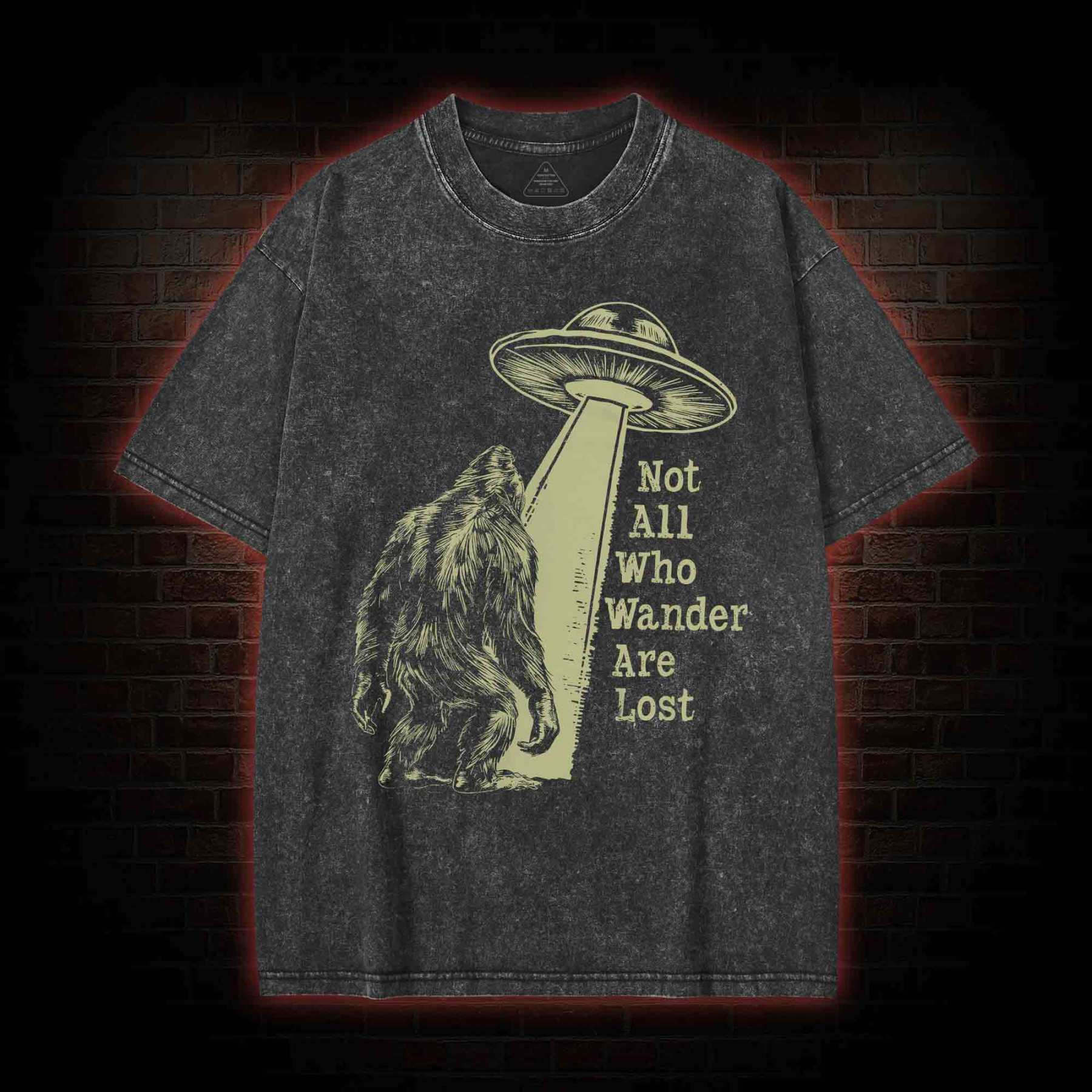 Not All Who Wander Are Lost Bigfoot UFO Washed T-shirt