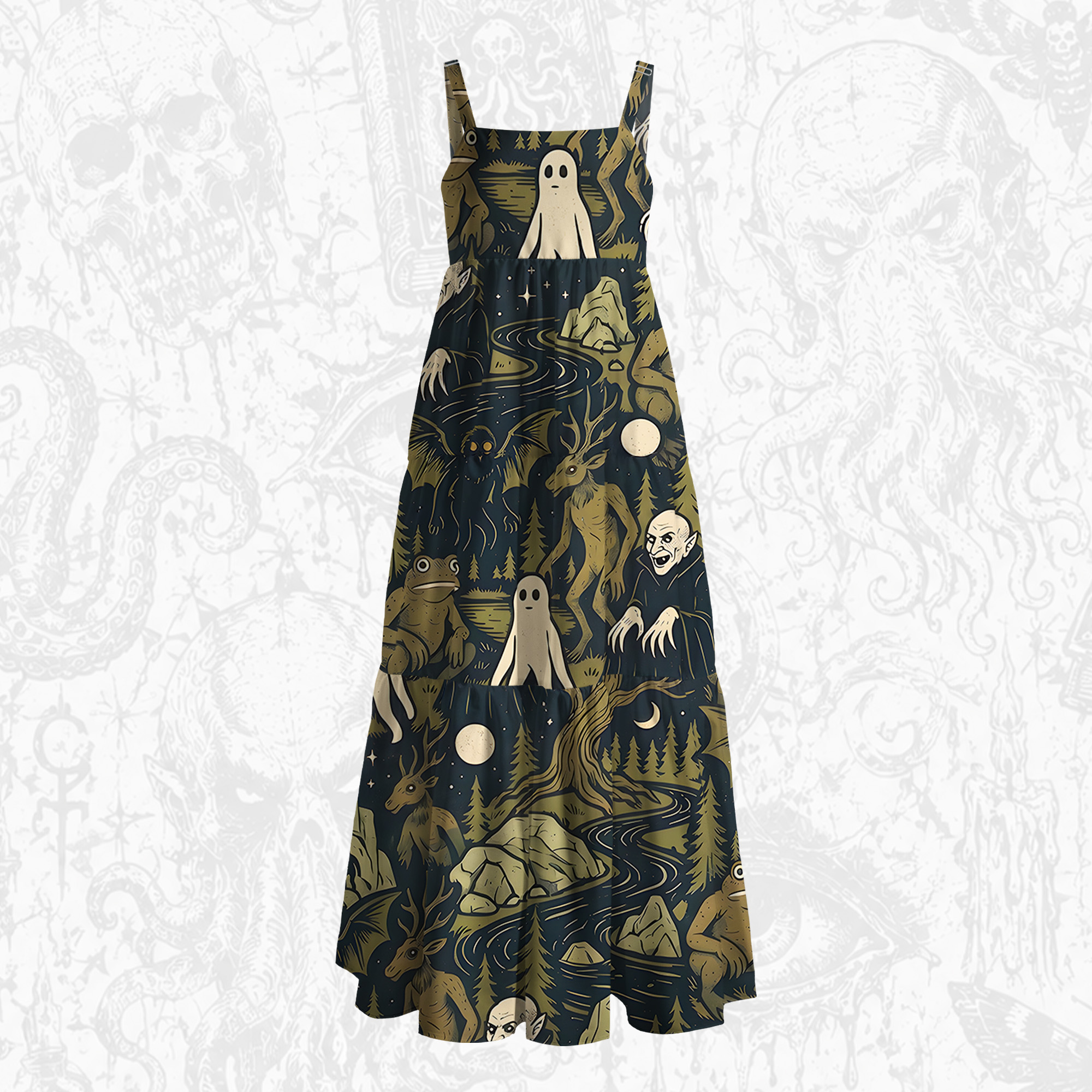 Cryptid Forest Wide Straps Maxi Dress