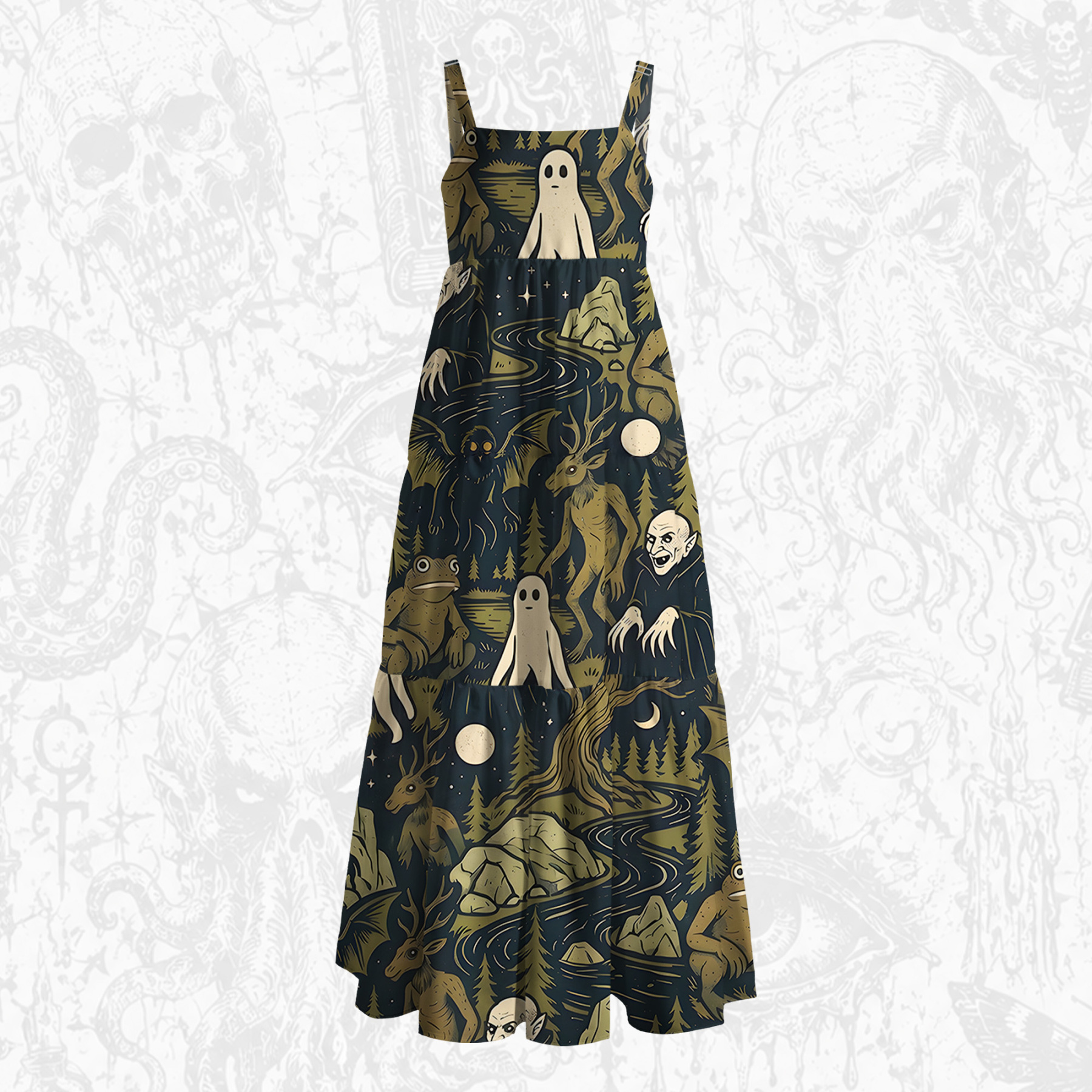 Cryptid Forest Wide Straps Maxi Dress