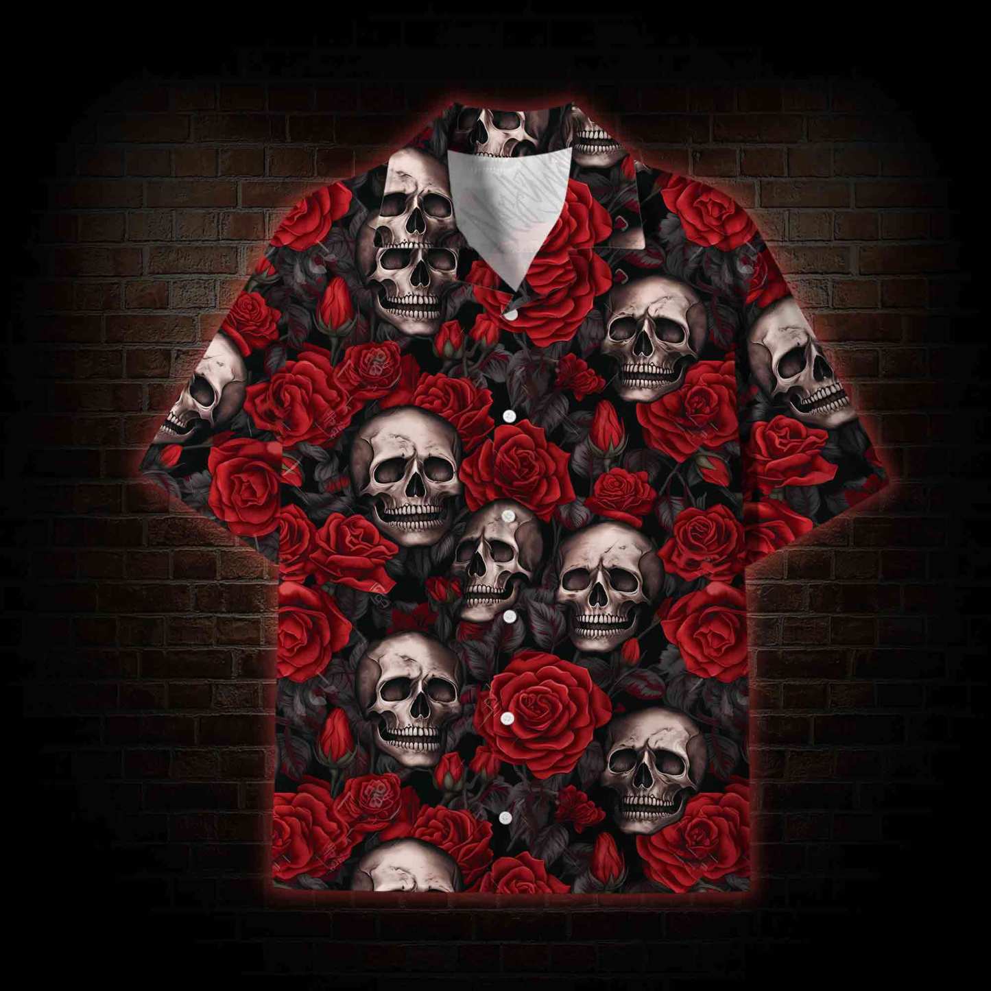 Skull and Roses Lightweight Hawaiian Shirt