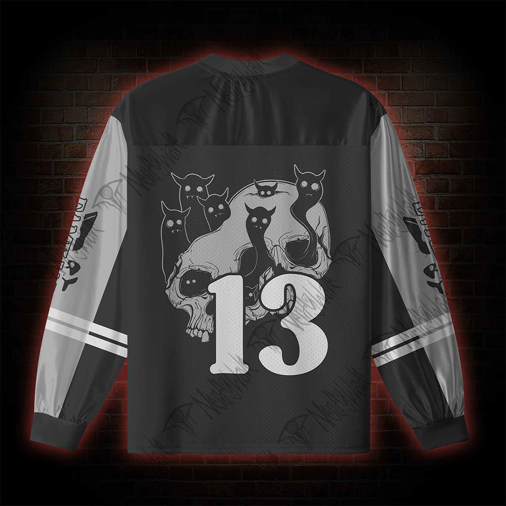 Cat Ghost Double Skull V-Neck Long Sleeve Jersey
