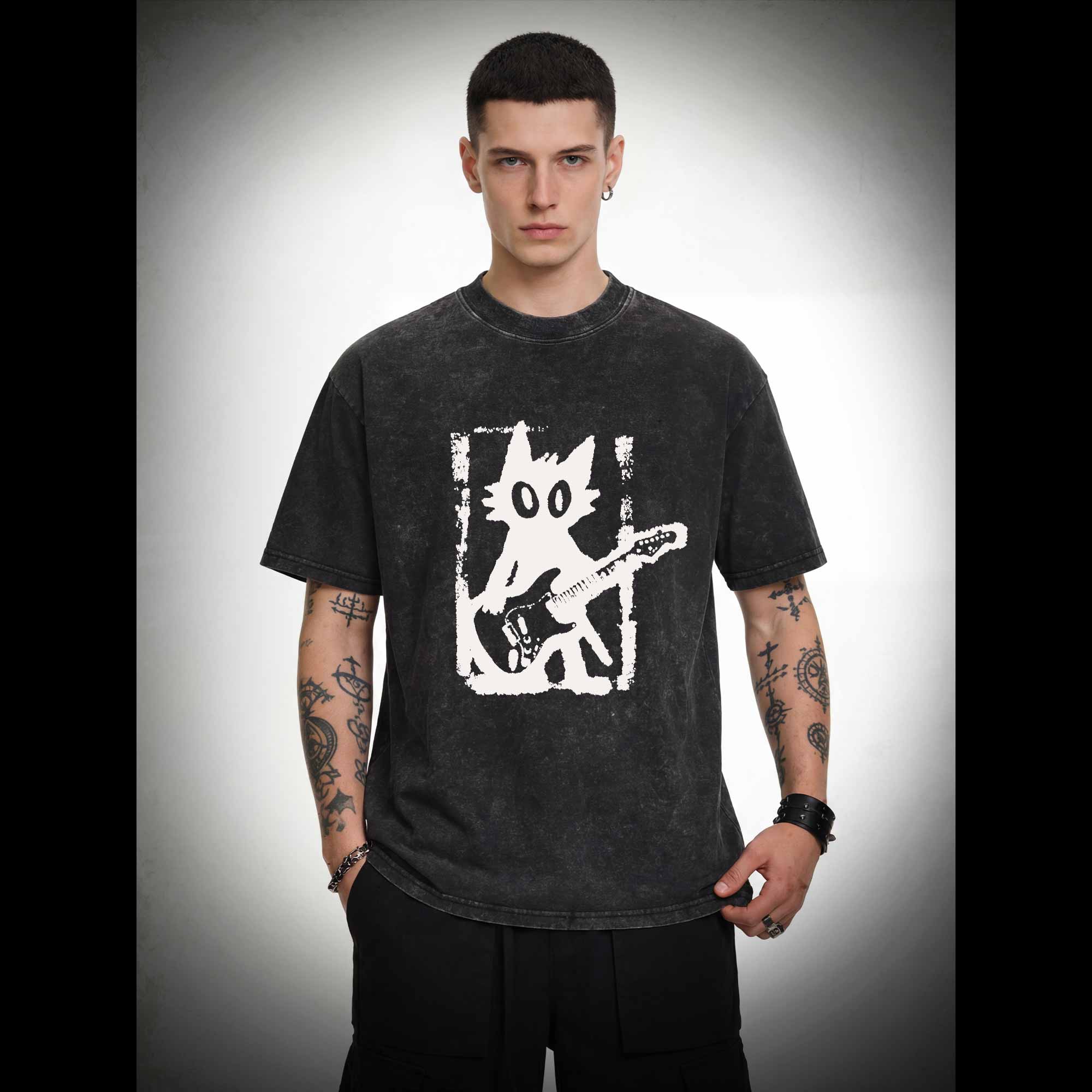 Rock and Roll Cat Washed T-shirt
