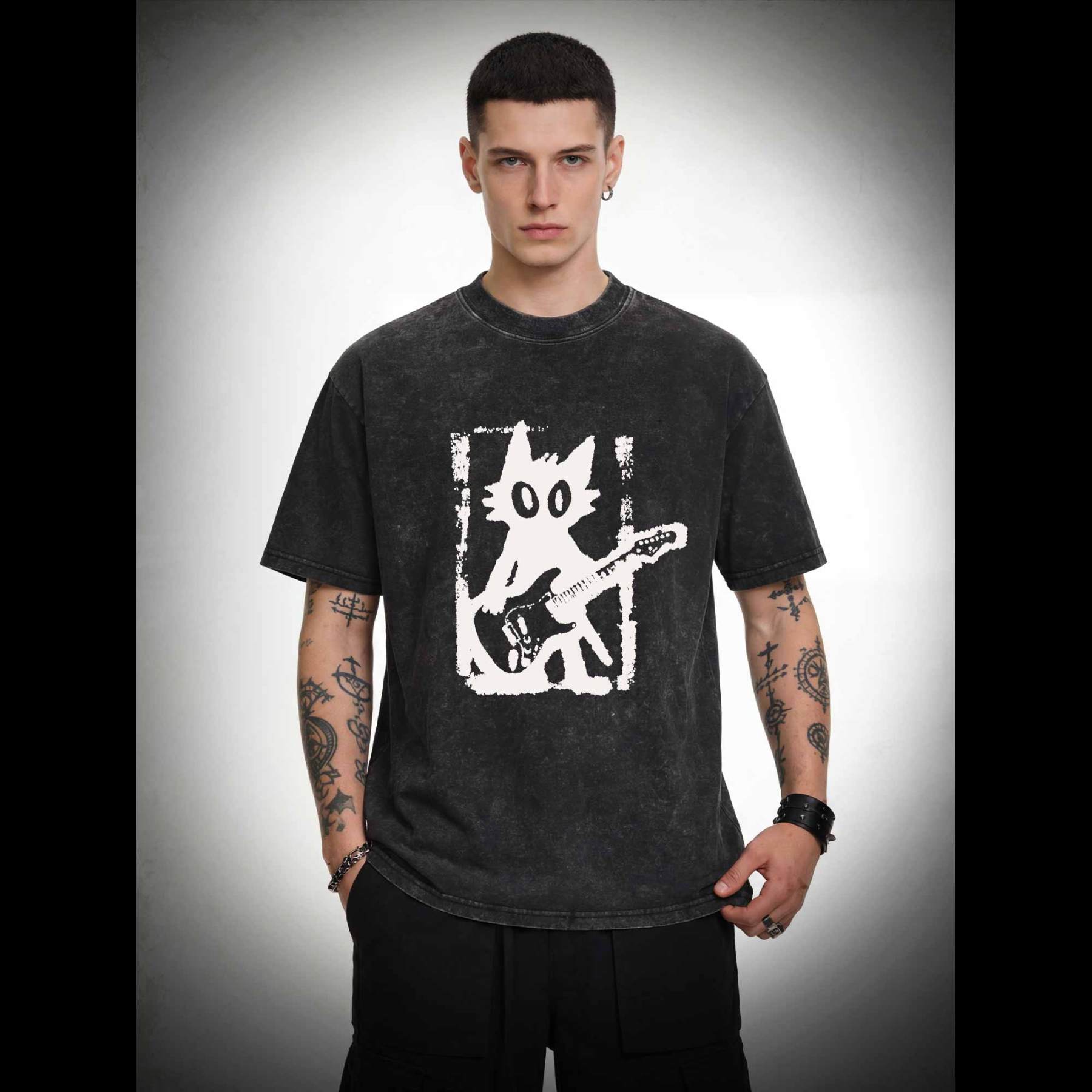 Rock and Roll Cat Washed T-shirt