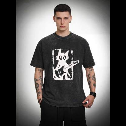 Rock and Roll Cat Washed T-shirt