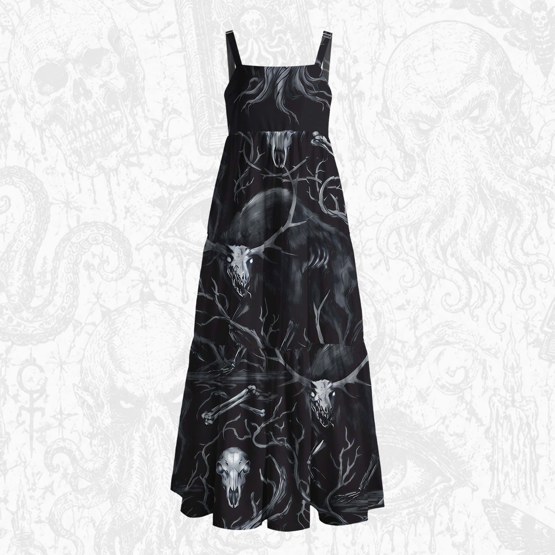 Wendigo Folk Horror Wide Straps Maxi Dress