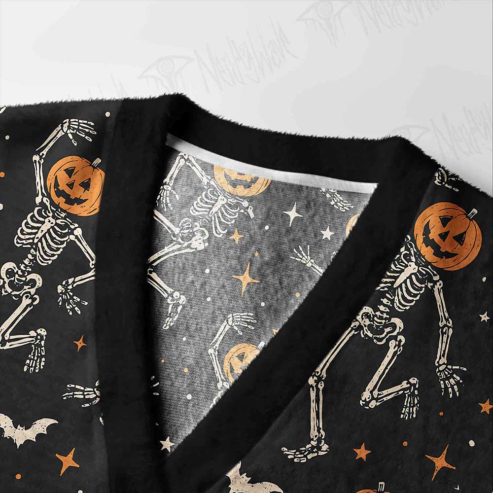 Dancing Pumpkin Skeleton Cardigan Sweater