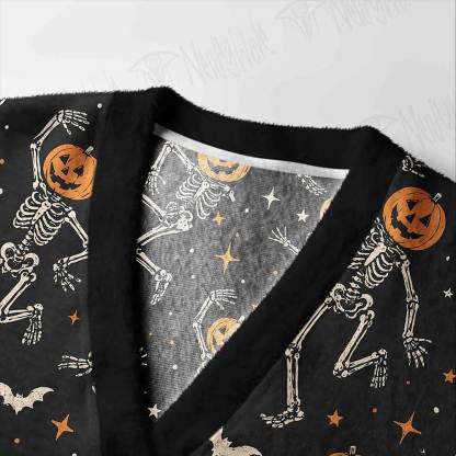 Dancing Pumpkin Skeleton Cardigan Sweater