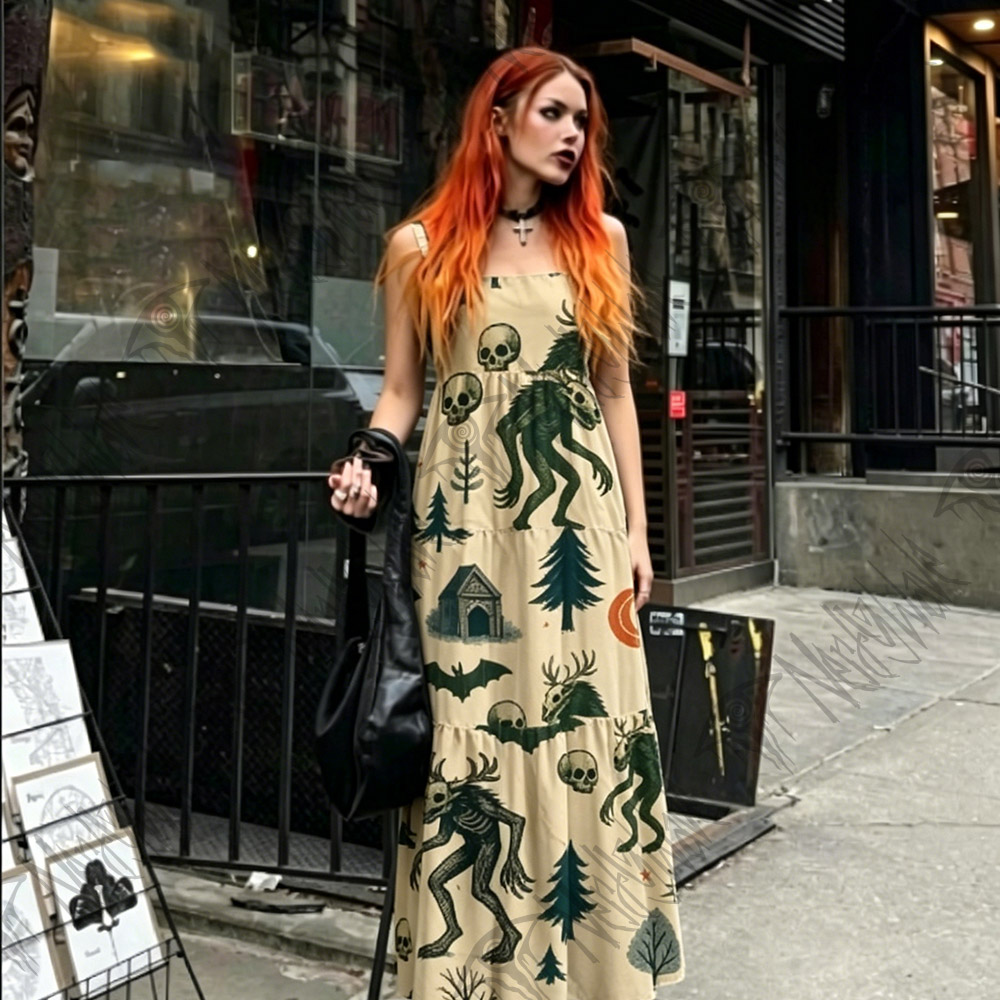 Wendigo in the Forest Wide Straps Maxi Dress