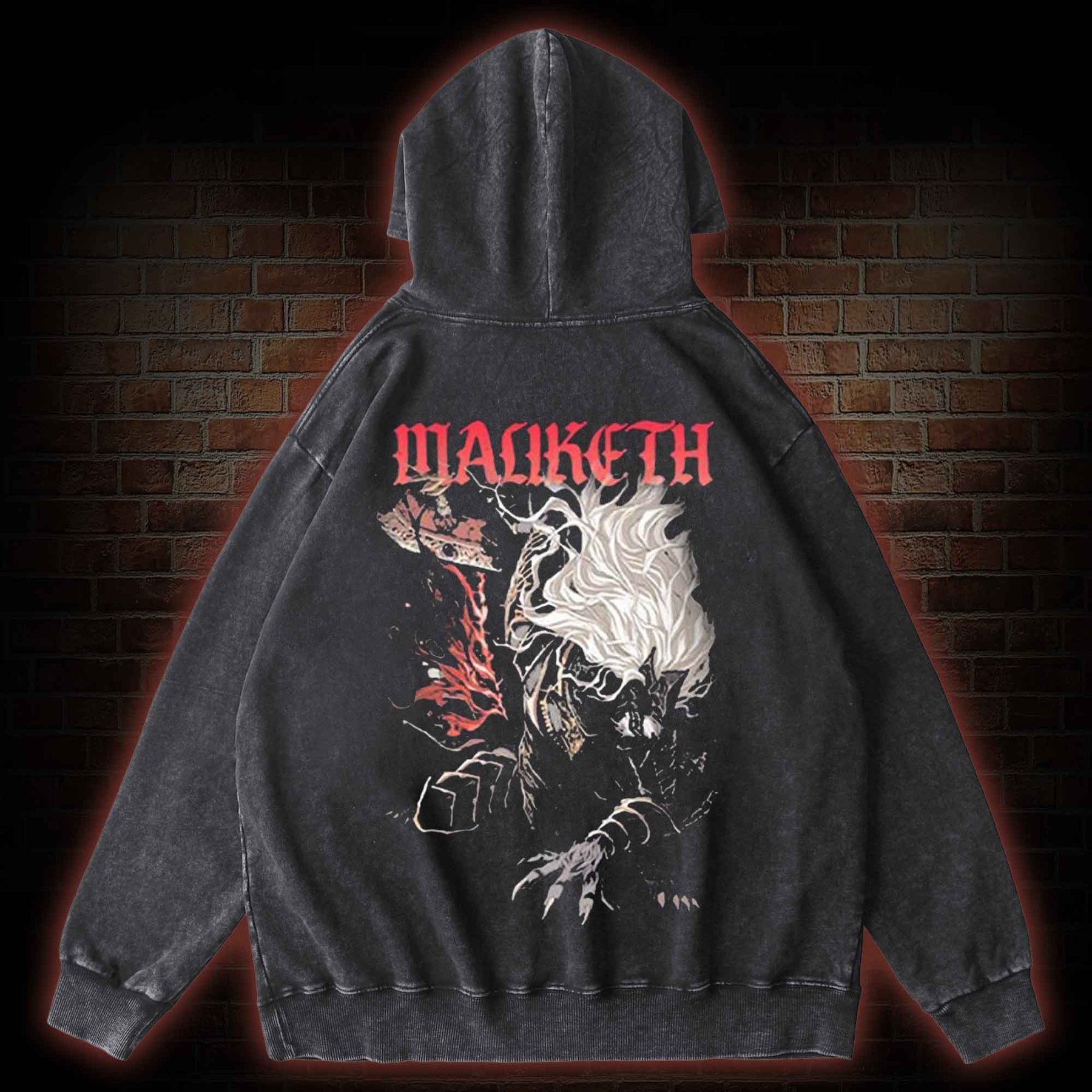O, Death Become My Blade Once More Back Print Washed Hoodie