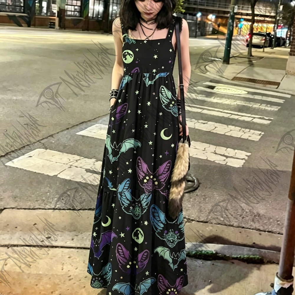 Bats Wide Straps Maxi Dress