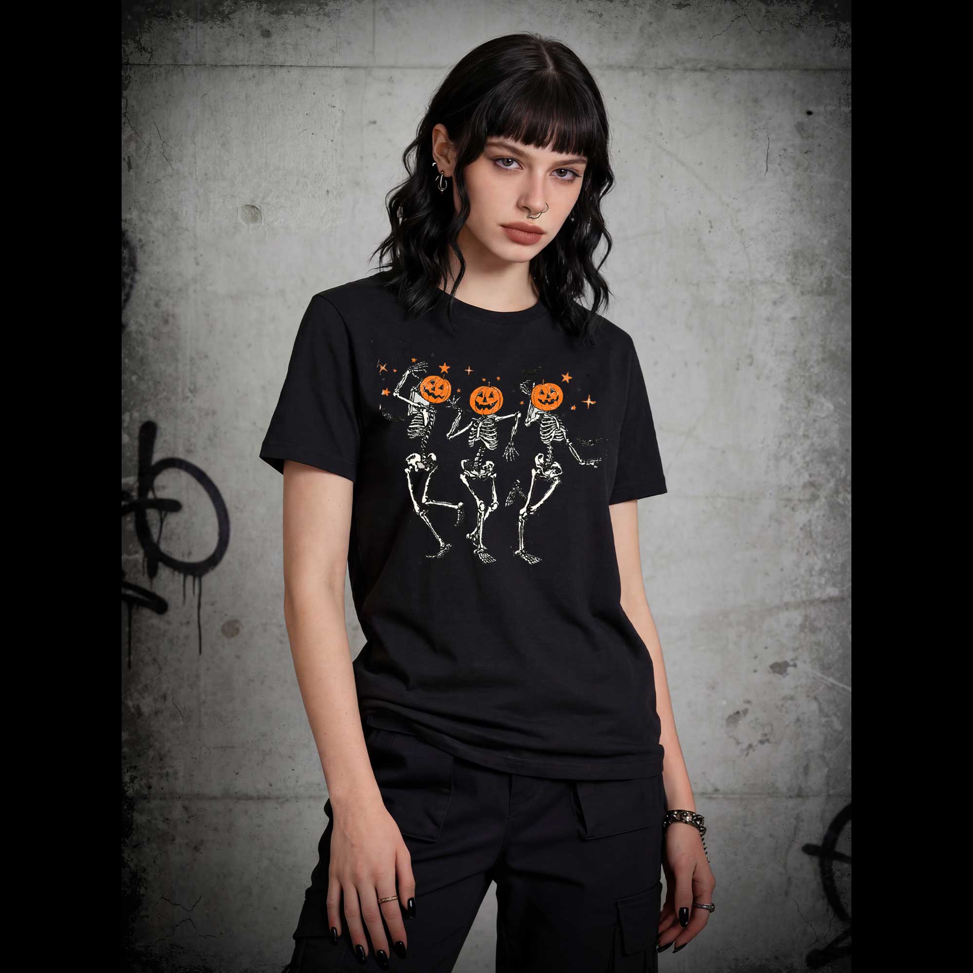 Dancing Skeletons Pumpkin Halloween T-shirt