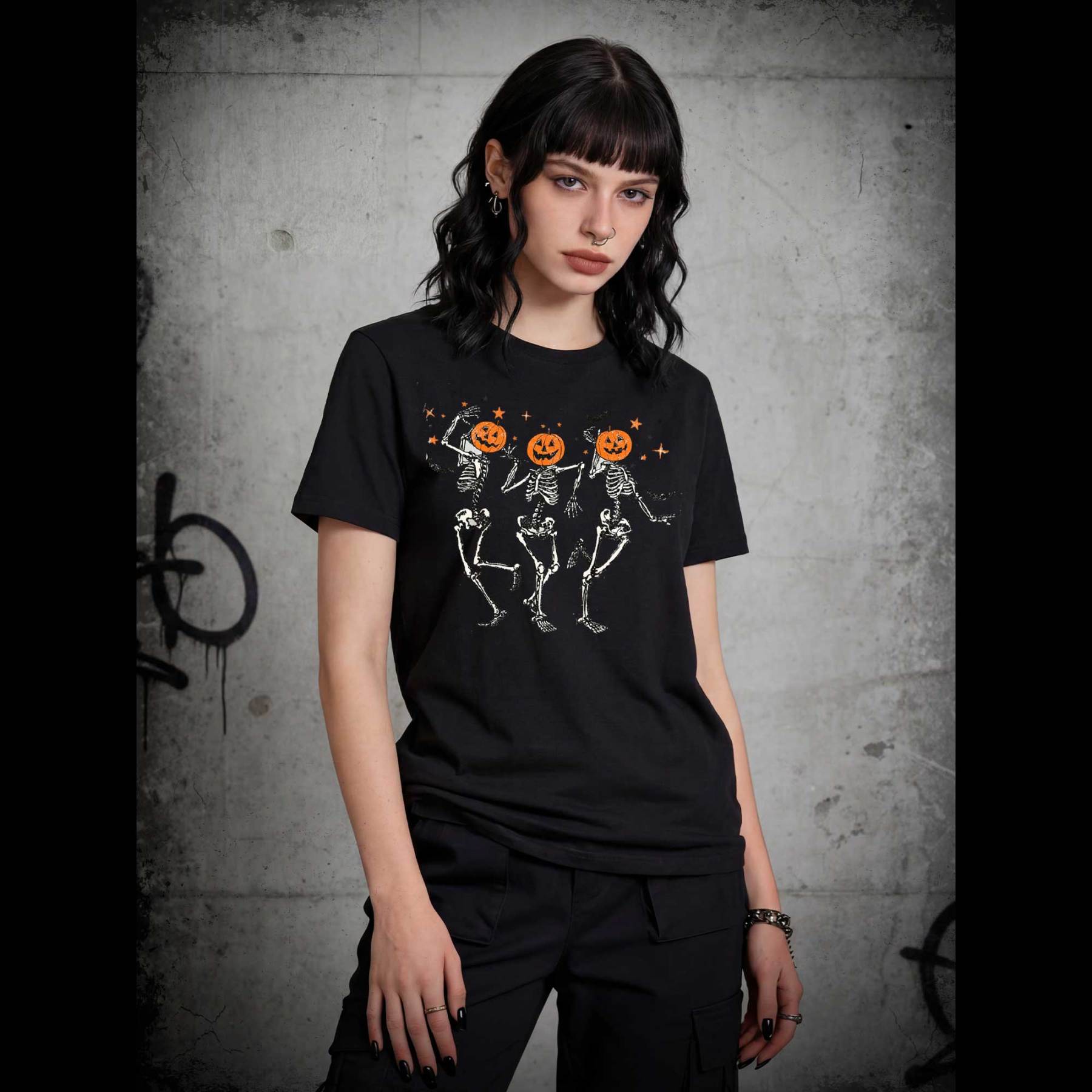 Dancing Skeletons Pumpkin Halloween T-shirt