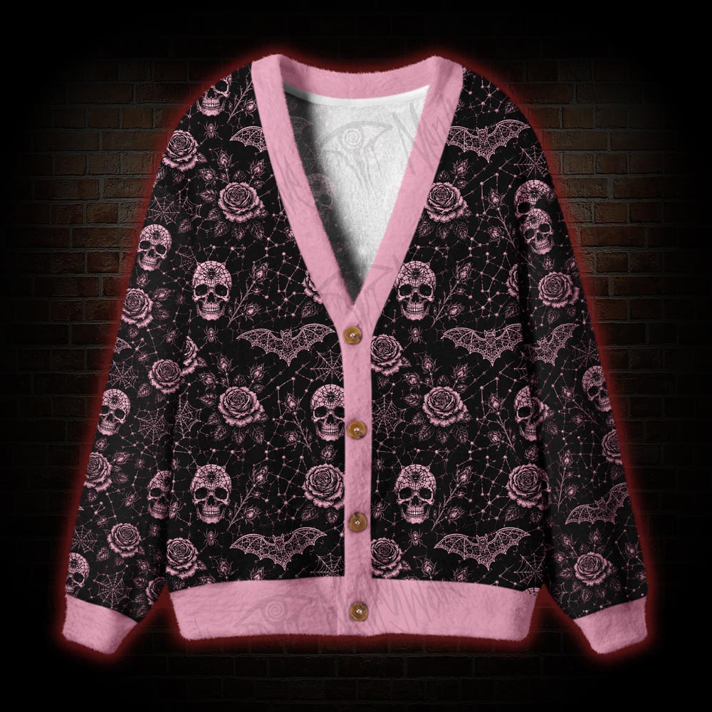Gothic Rose Skull Webs Cardigan Sweater