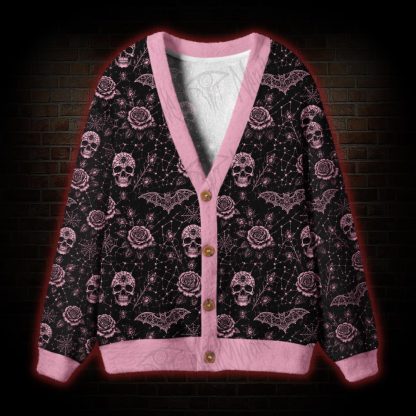 Gothic Rose Skull Webs Cardigan Sweater